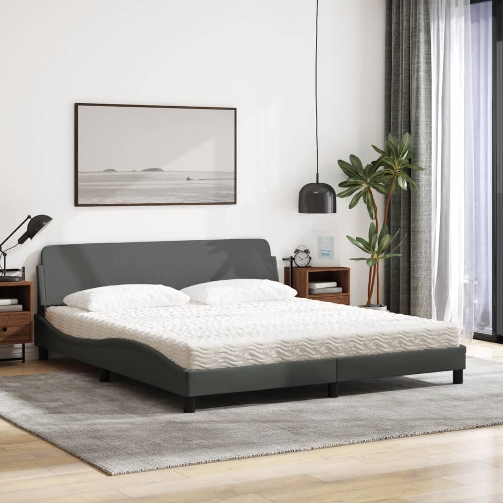 Lit avec matelas gris foncé 180x200 cm tissu