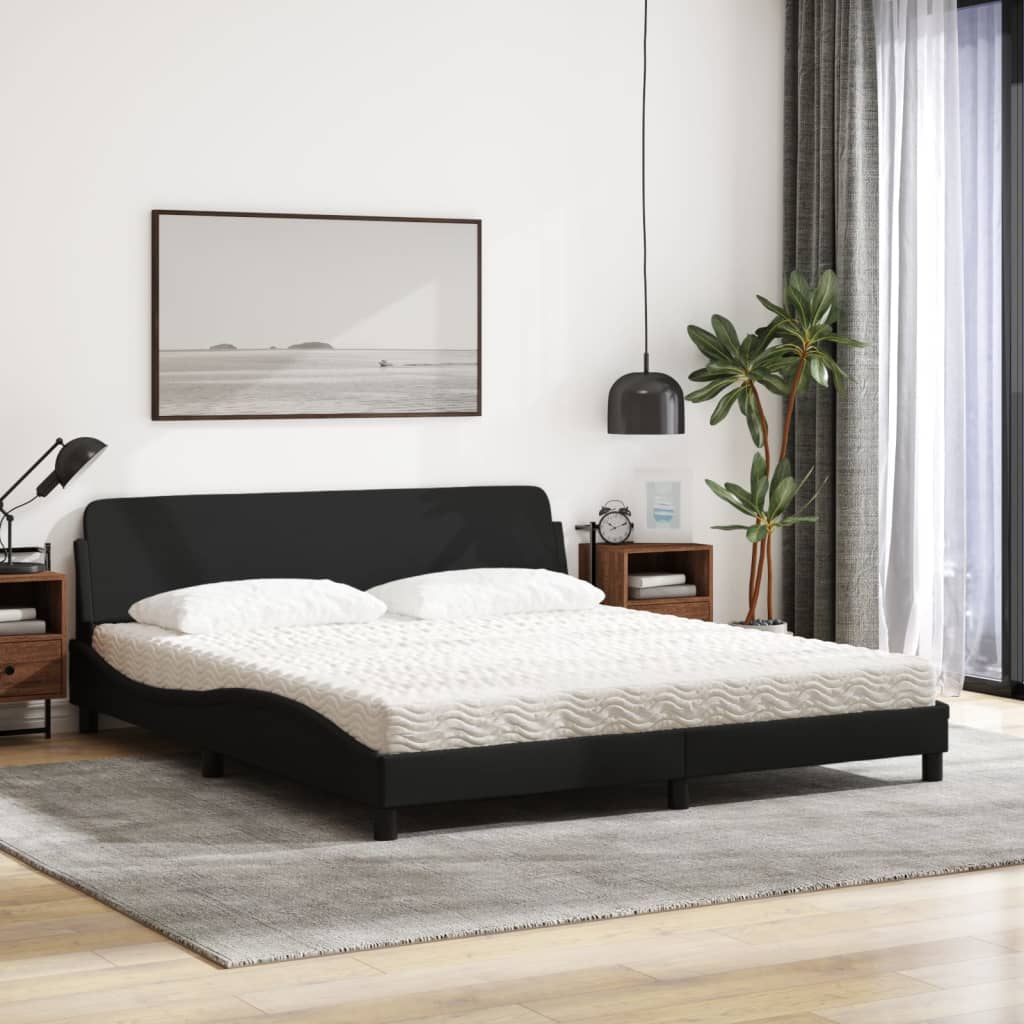 Lit avec matelas noir 180x200 cm tissu