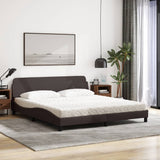 Bed with dark brown mattress 180x200 cm fabric