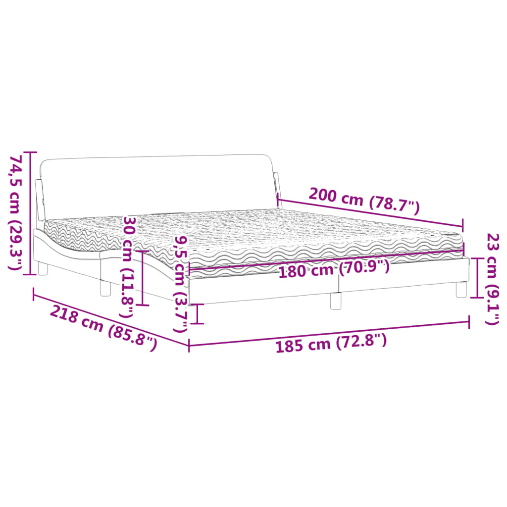 Lit avec matelas taupe 180x200 cm tissu