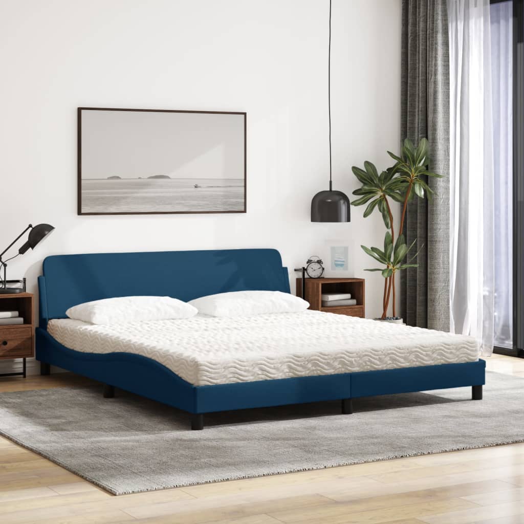 Lit avec matelas bleu 180x200 cm tissu