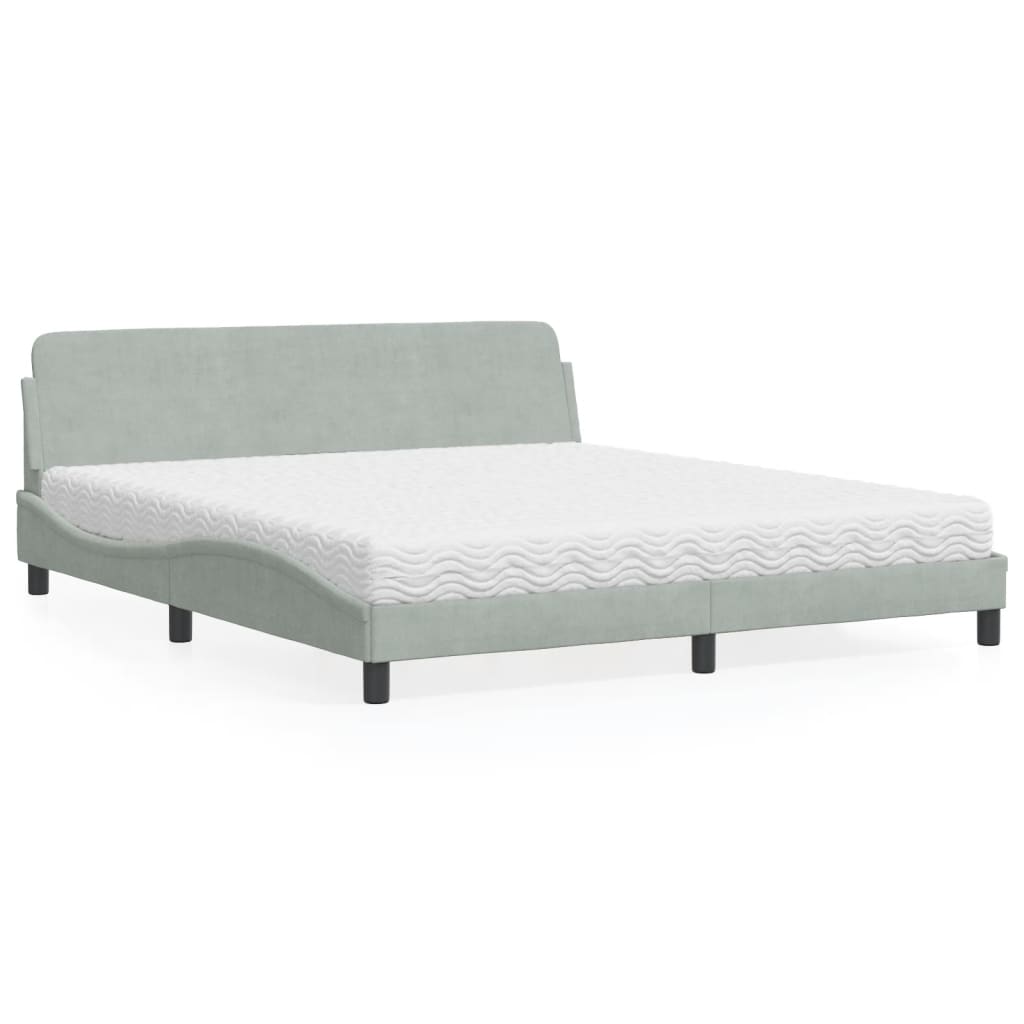 Lit avec matelas gris clair 180x200 cm velours