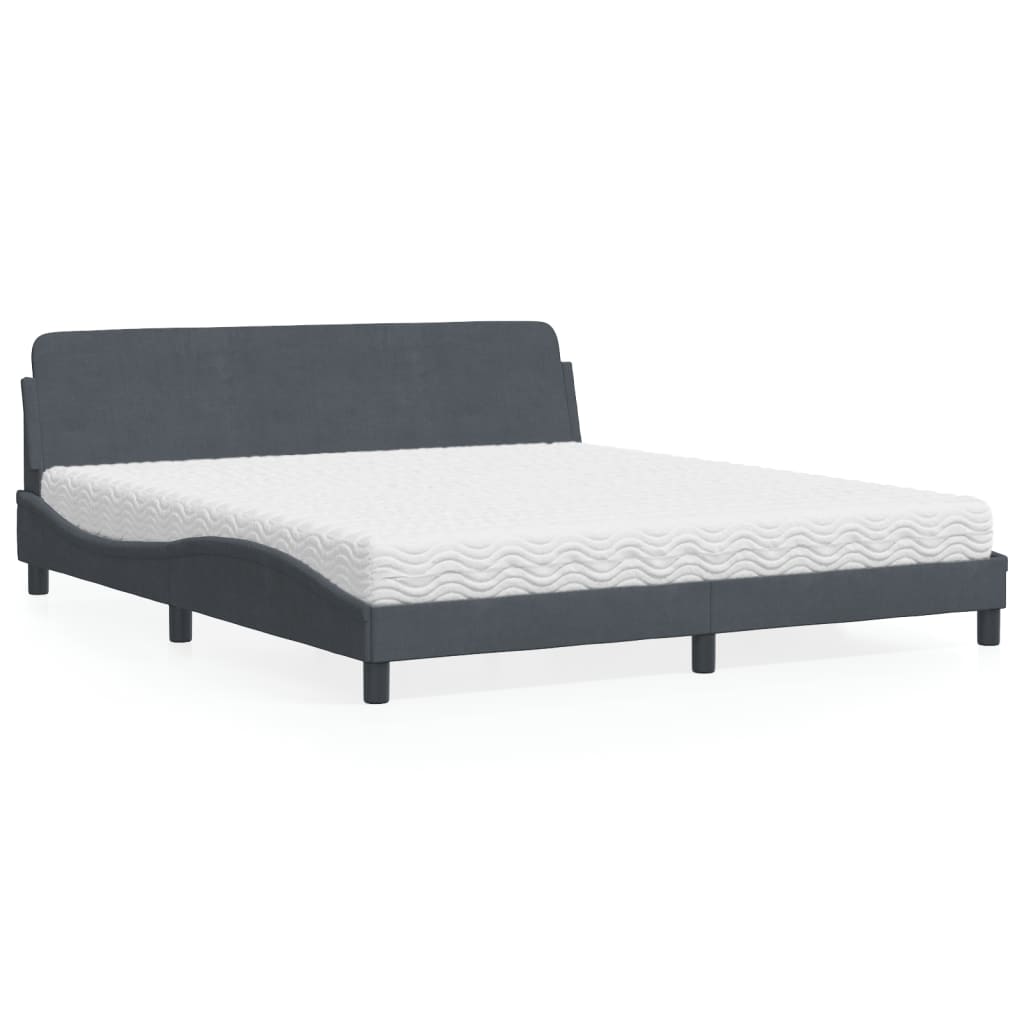 Lit avec matelas gris foncé 180x200 cm velours