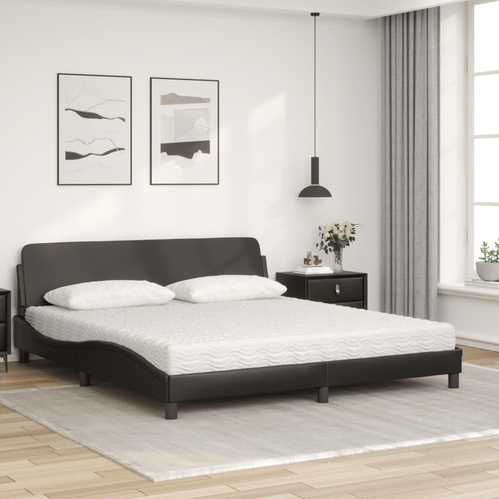 Lit avec matelas noir 180x200 cm similicuir