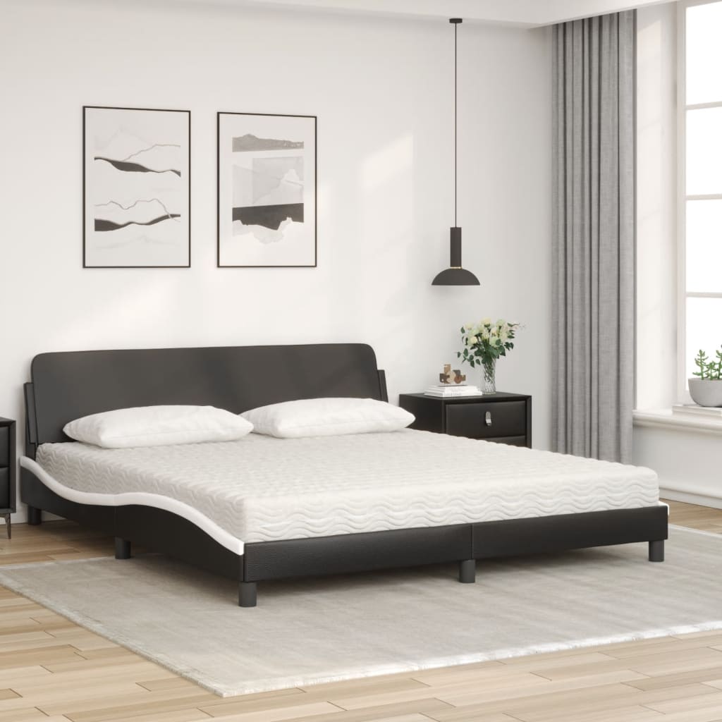 Lit avec matelas noir et blanc 180x200 cm similicuir