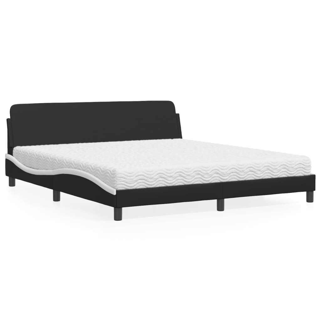 Lit avec matelas noir et blanc 180x200 cm similicuir