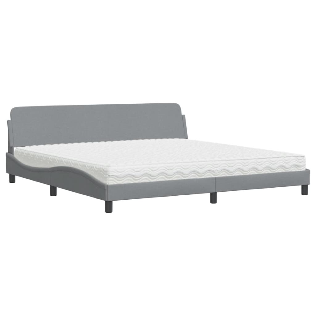 Lit avec matelas gris clair 200x200 cm tissu