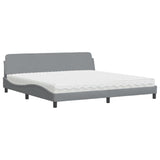 Lit avec matelas gris clair 200x200 cm tissu