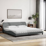 Lit avec matelas gris clair 200x200 cm tissu