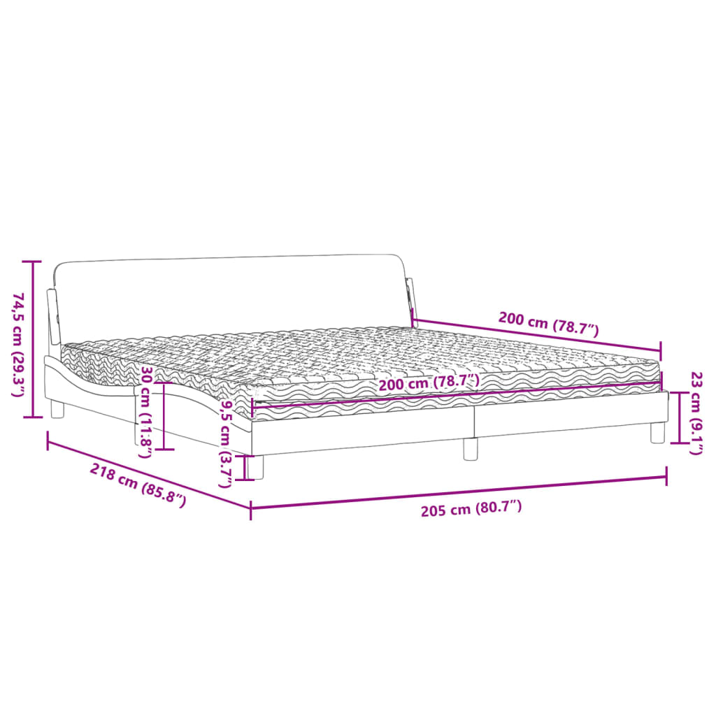 Lit avec matelas gris clair 200x200 cm tissu