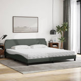 Lit avec matelas gris foncé 200x200 cm tissu