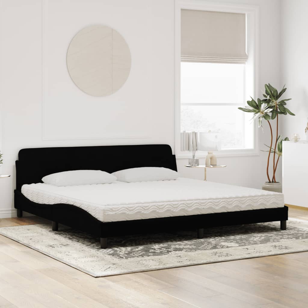 Lit avec matelas noir 200x200 cm velours