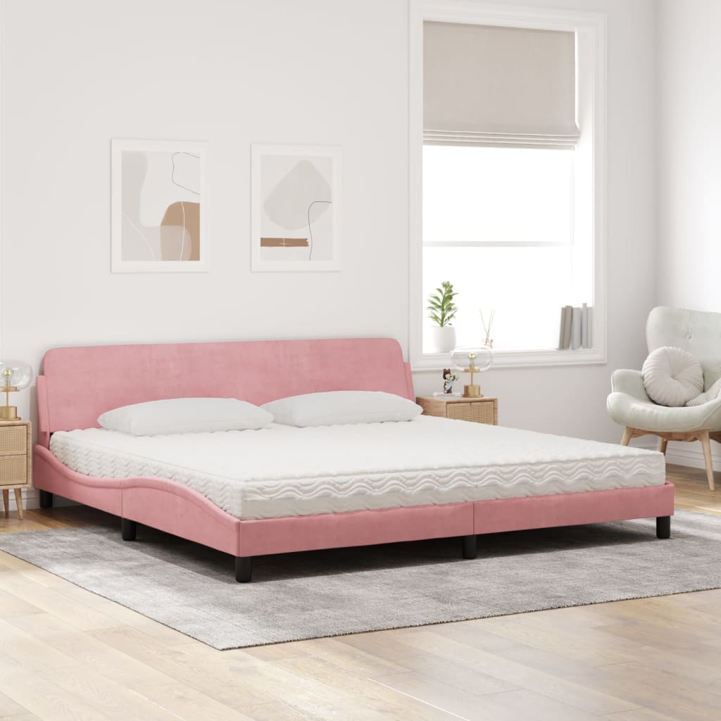 Lit avec matelas rose 200x200 cm velours