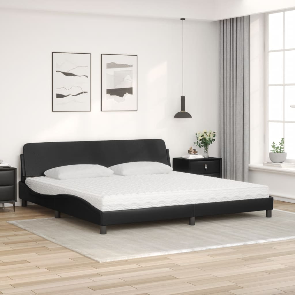 Lit avec matelas noir 200x200 cm similicuir