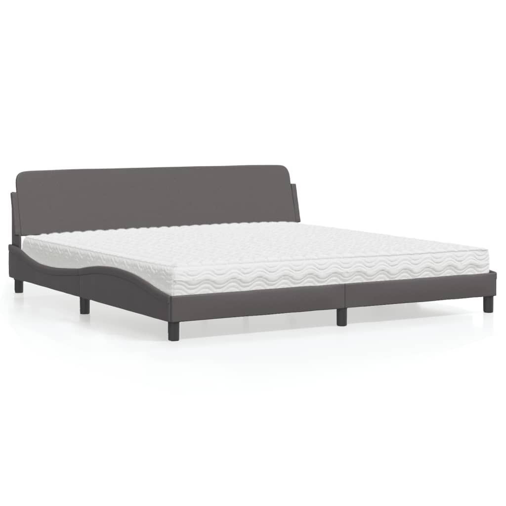 Lit avec matelas gris 200x200 cm similicuir