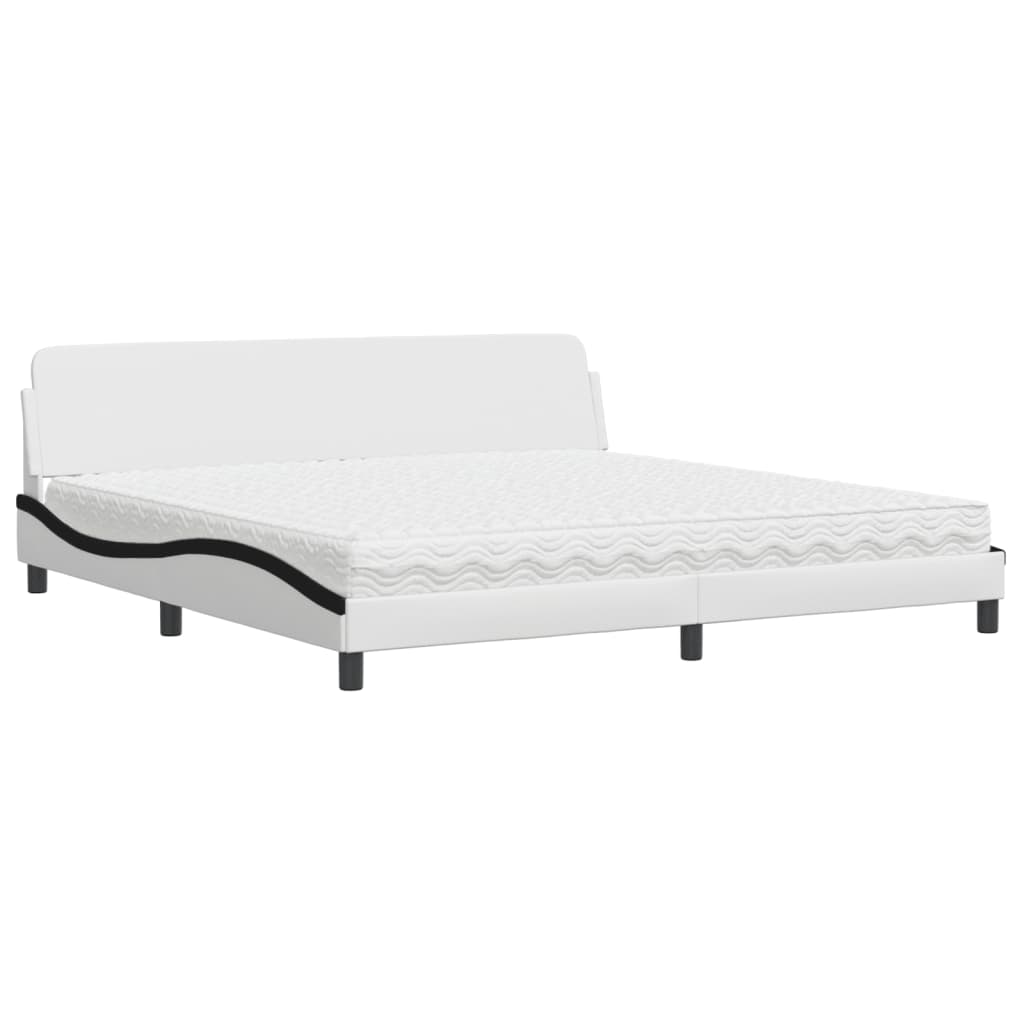 Lit avec matelas blanc et noir 200x200 cm similicuir