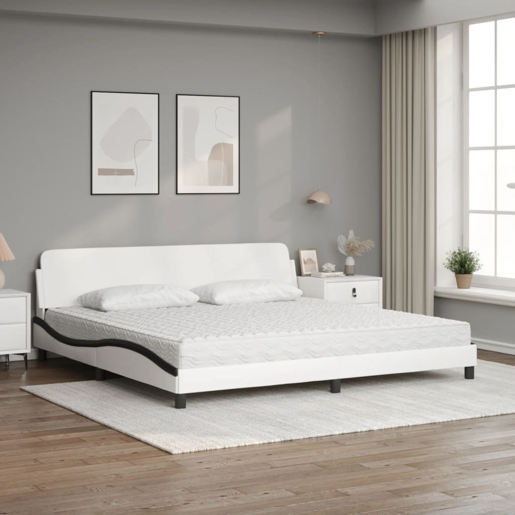 Lit avec matelas blanc et noir 200x200 cm similicuir