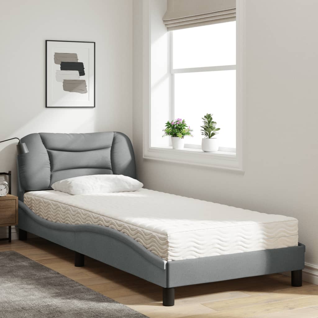 Lit avec matelas gris clair 80x200 cm tissu