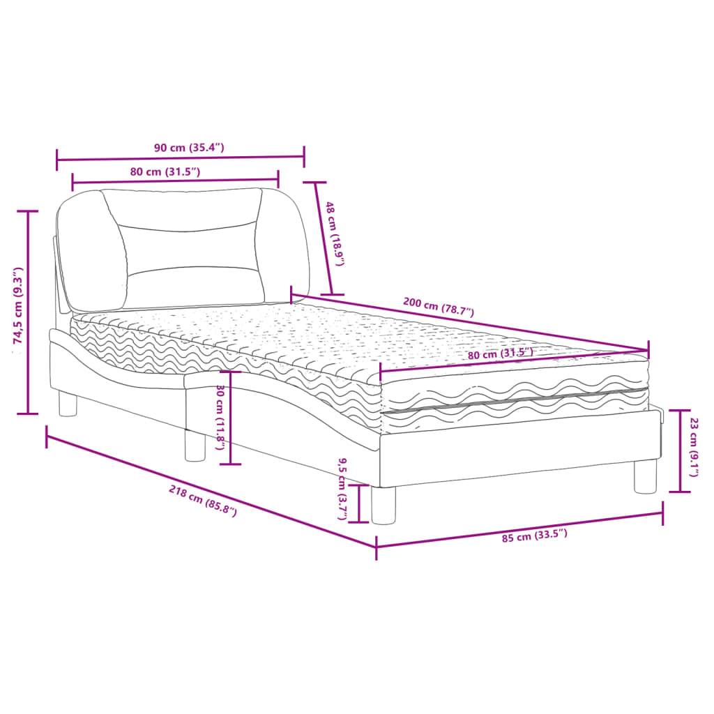 Lit avec matelas gris clair 80x200 cm tissu