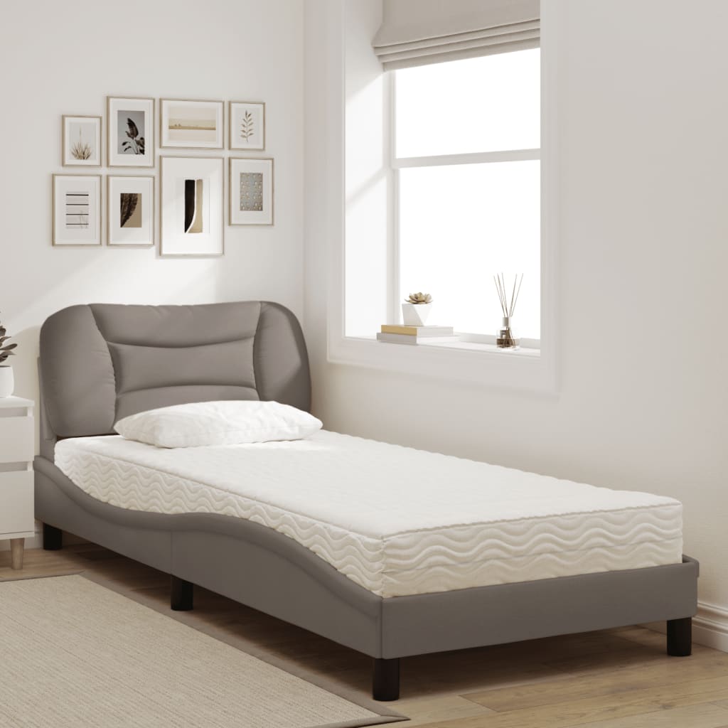 Lit avec matelas taupe 80x200 cm tissu