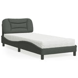 Bed with dark gray mattress 90x190 cm fabric