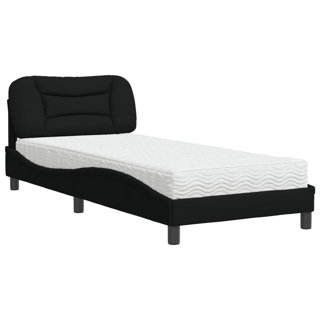 Lit avec matelas noir 90x190 cm tissu