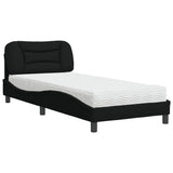 Lit avec matelas noir 90x190 cm tissu