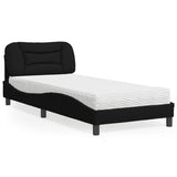 Lit avec matelas noir 90x190 cm tissu