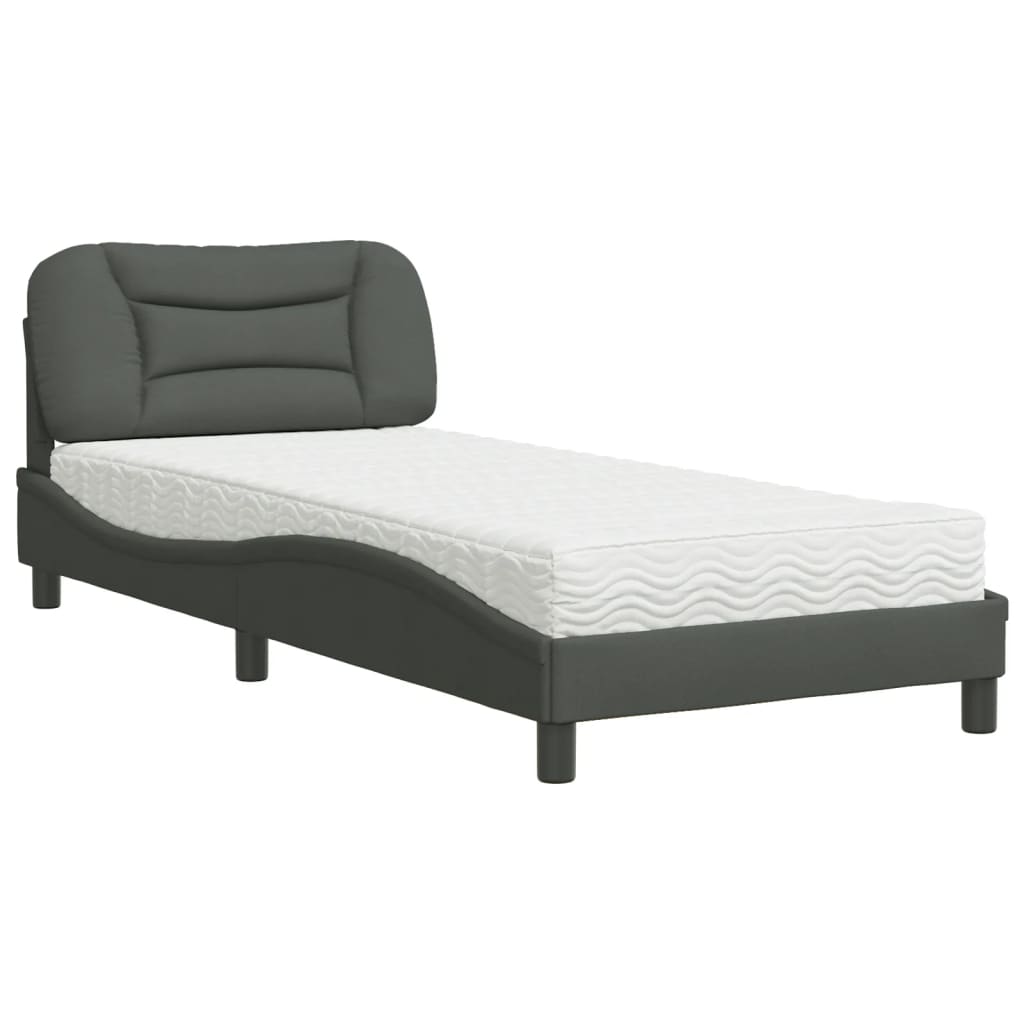 Lit avec matelas gris foncé 90x200 cm tissu