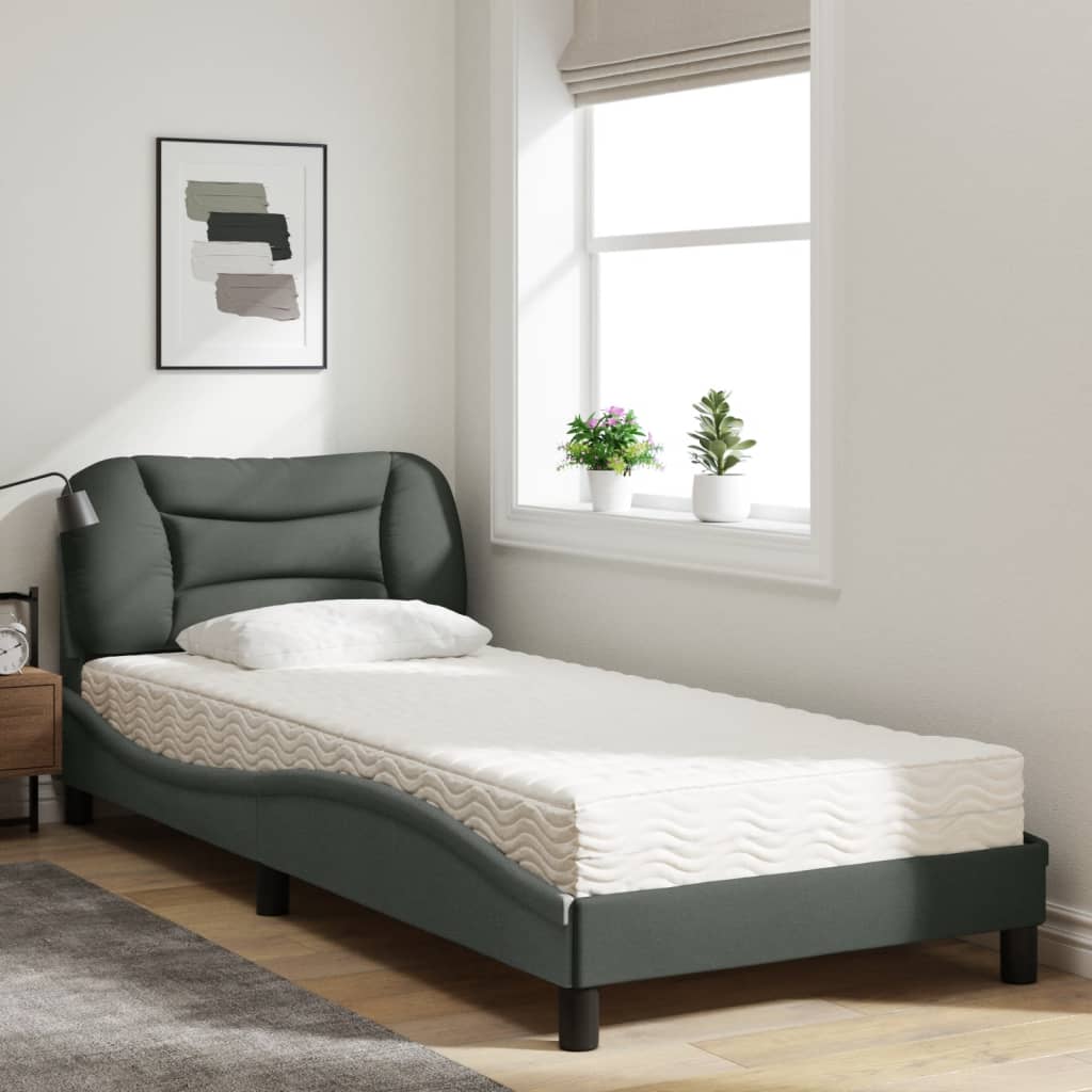 Lit avec matelas gris foncé 90x200 cm tissu