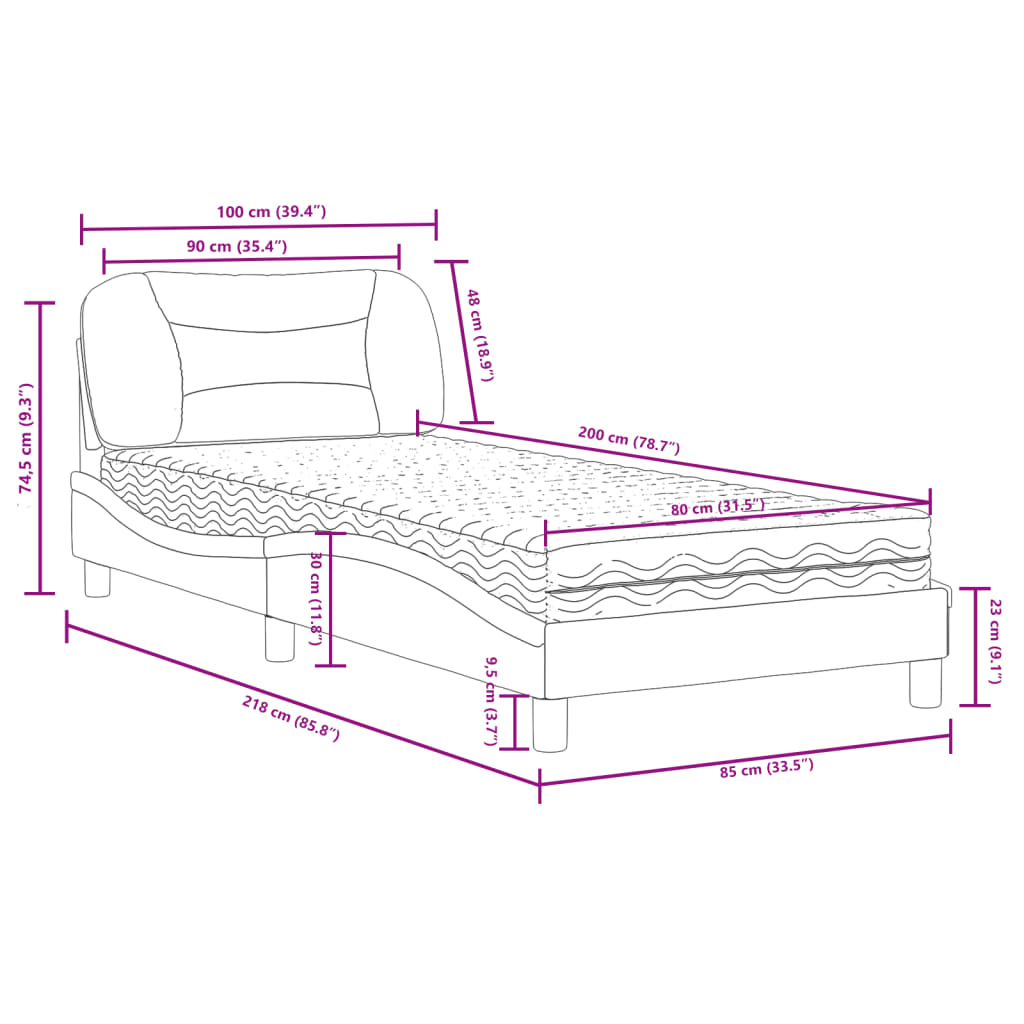 Lit avec matelas gris foncé 90x200 cm tissu