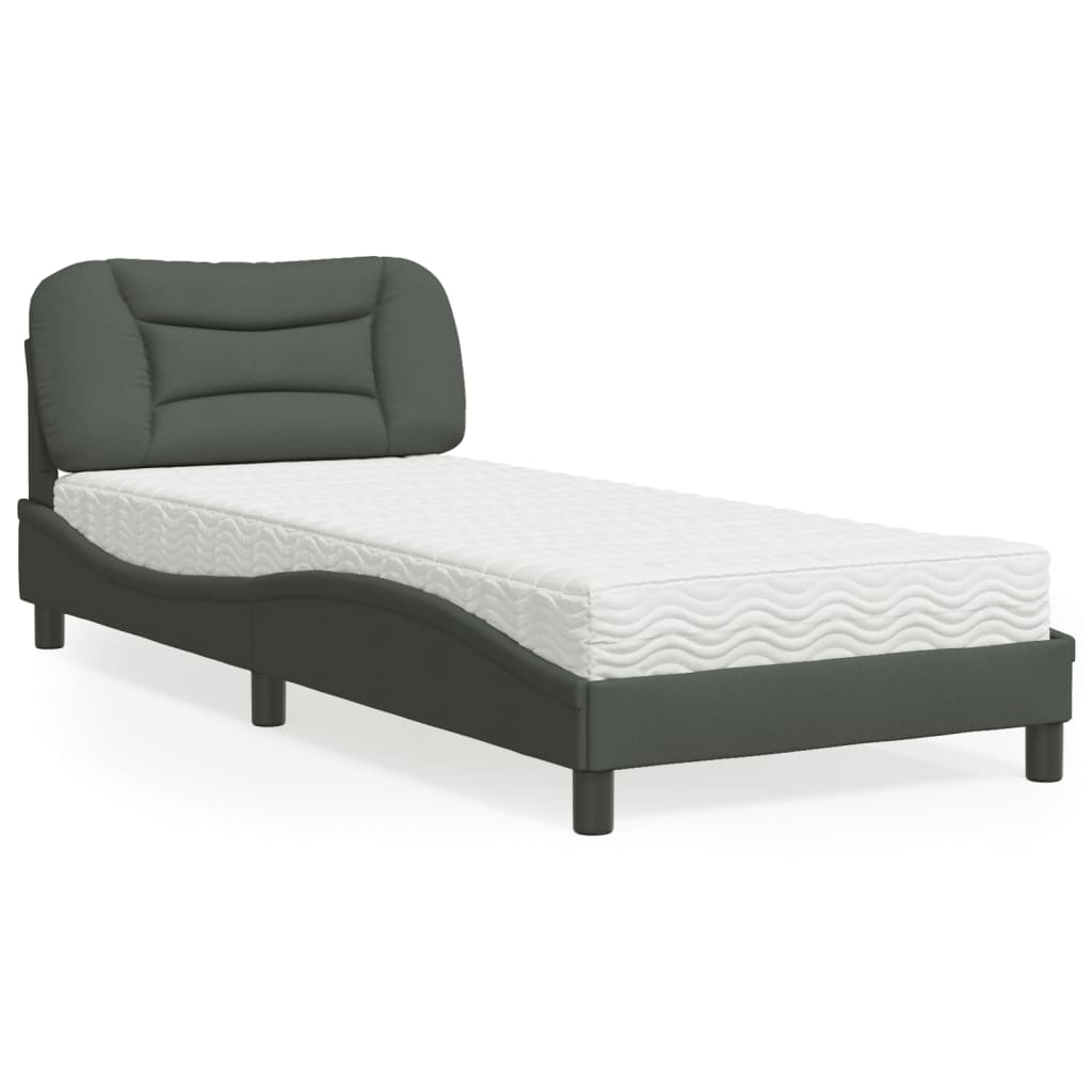 Lit avec matelas gris foncé 90x200 cm tissu