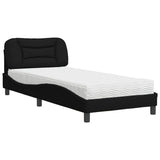 Lit avec matelas noir 90x200 cm tissu