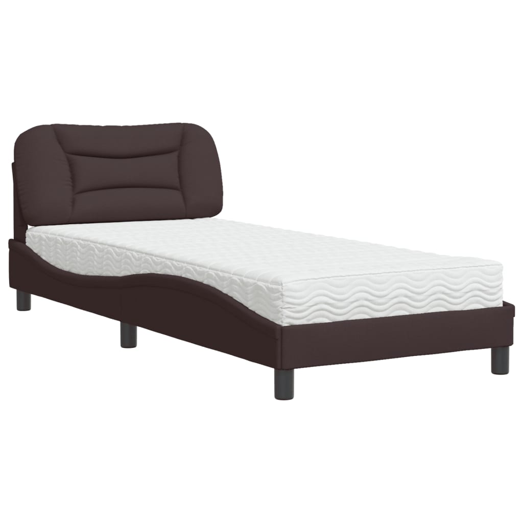 Lit avec matelas marron foncé 90x200 cm tissu