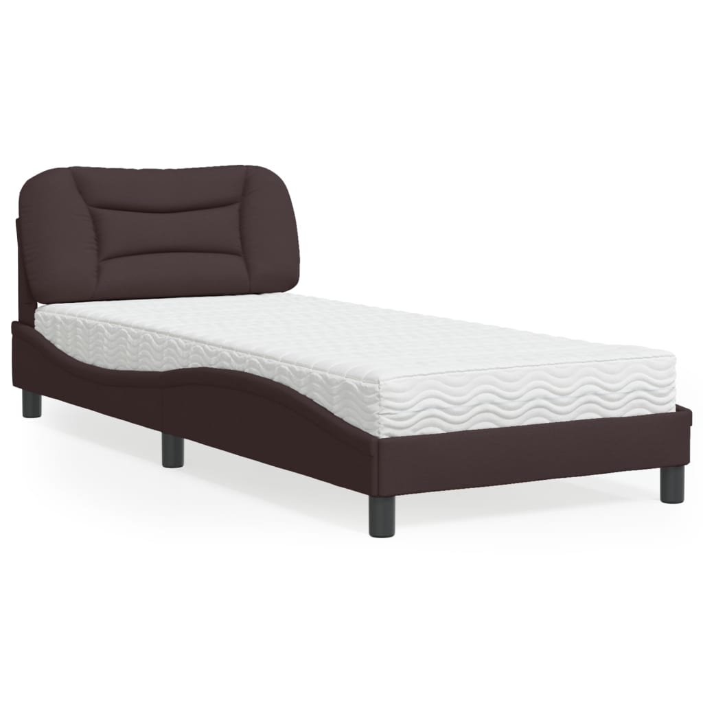 Lit avec matelas marron foncé 90x200 cm tissu