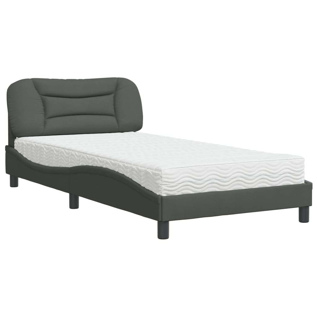 Lit avec matelas gris foncé 100x200 cm tissu