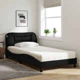 Lit avec matelas noir 100x200 cm tissu