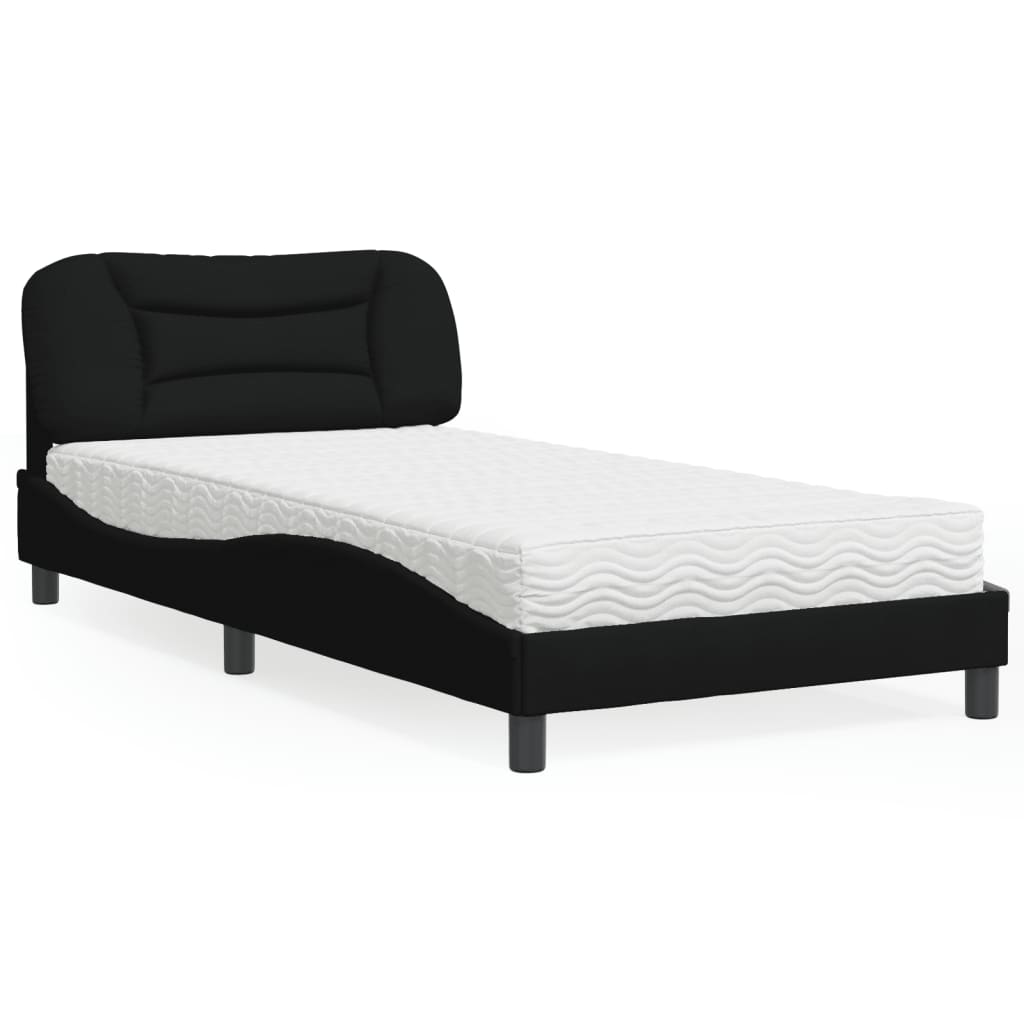 Lit avec matelas noir 100x200 cm tissu