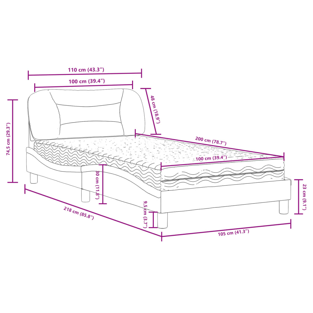 Lit avec matelas taupe 100x200 cm tissu