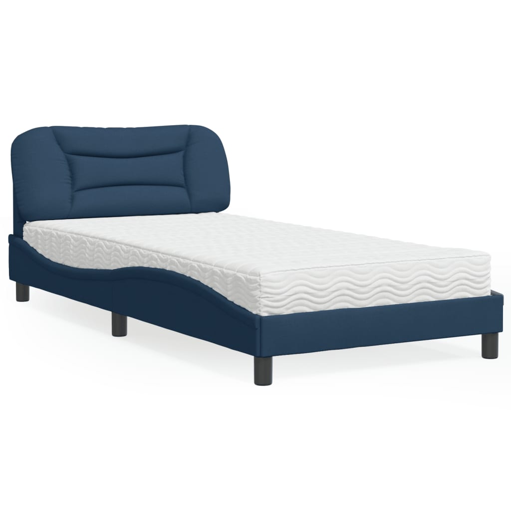 Lit avec matelas bleu 100x200 cm tissu