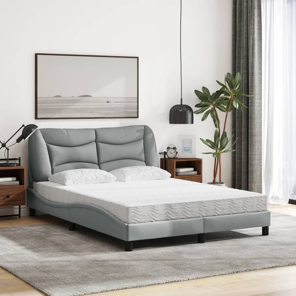 Lit avec matelas gris clair 120x200 cm tissu