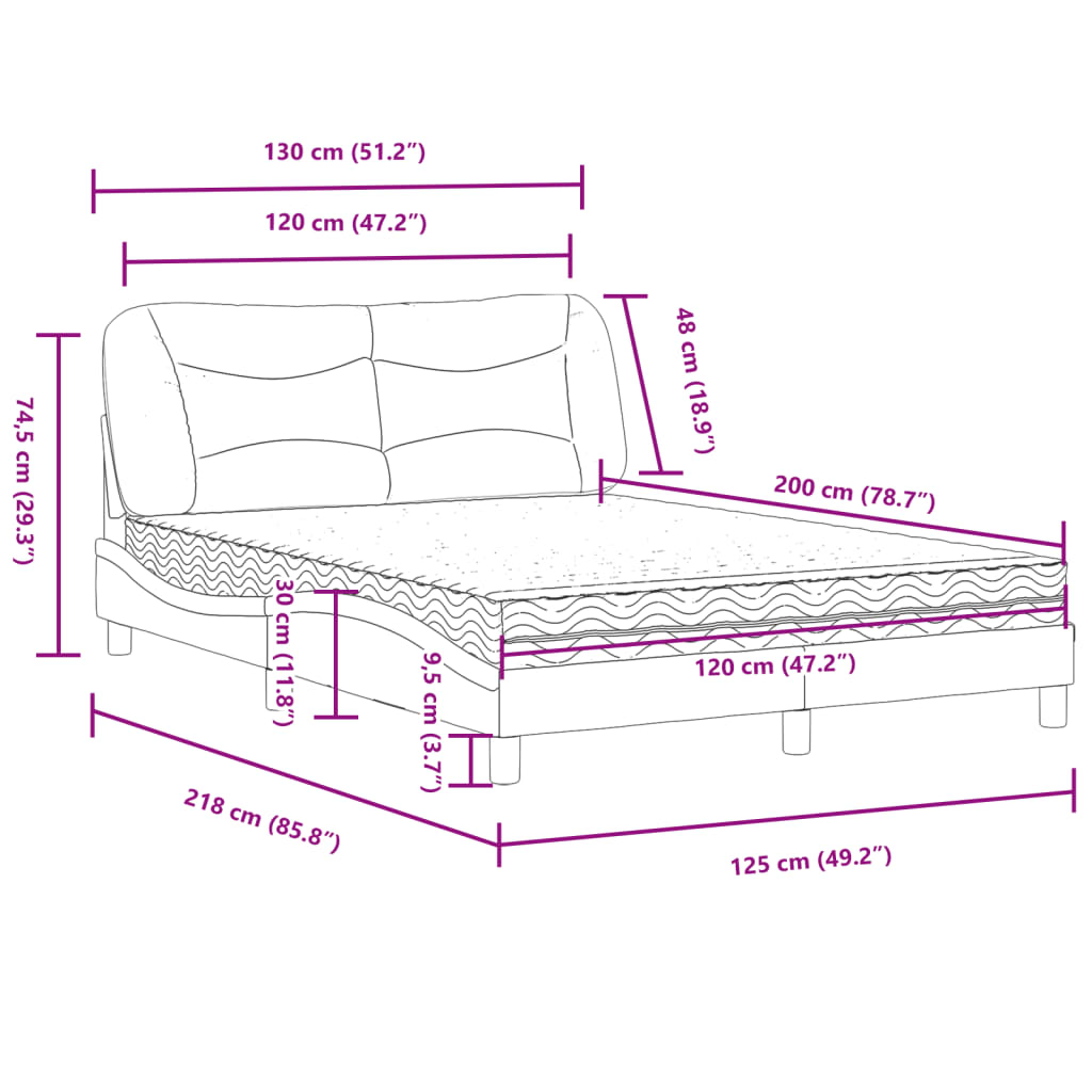 Lit avec matelas gris clair 120x200 cm tissu