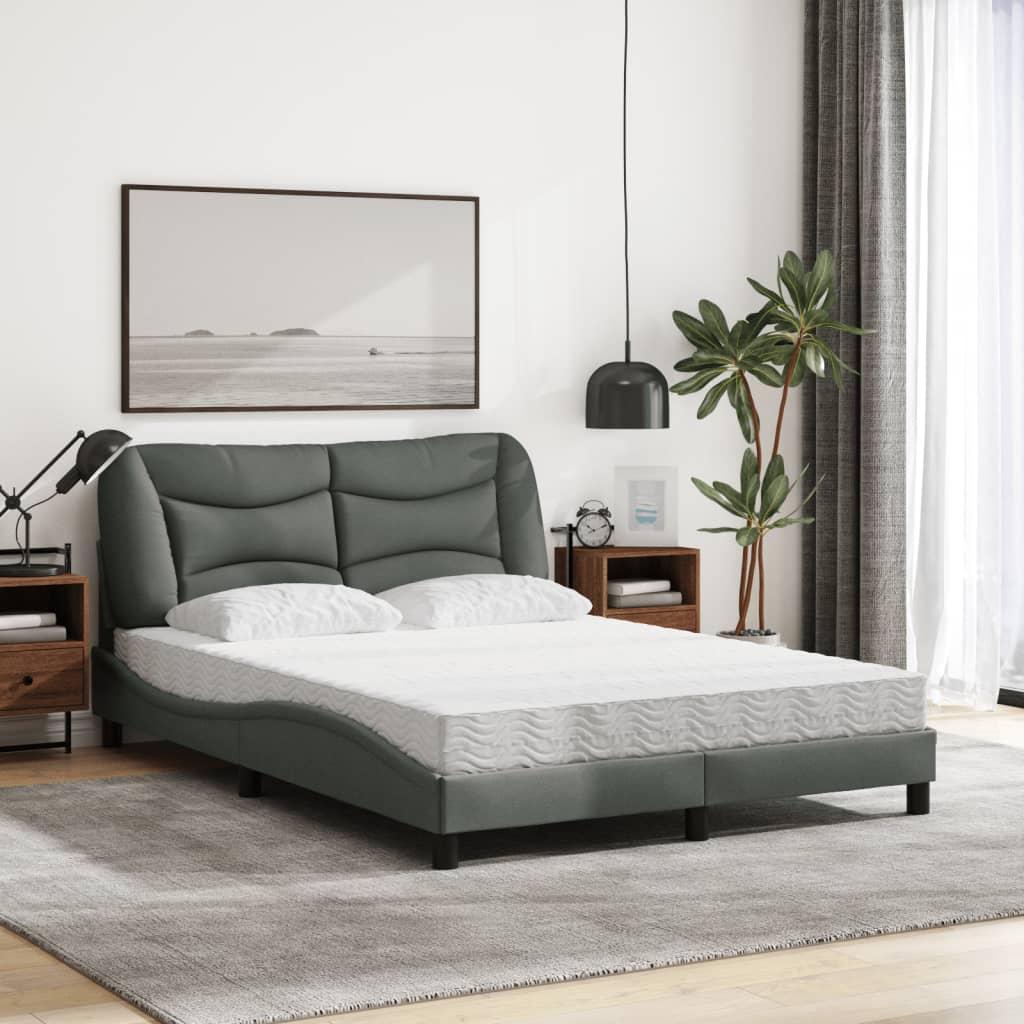 Lit avec matelas gris foncé 120x200 cm tissu