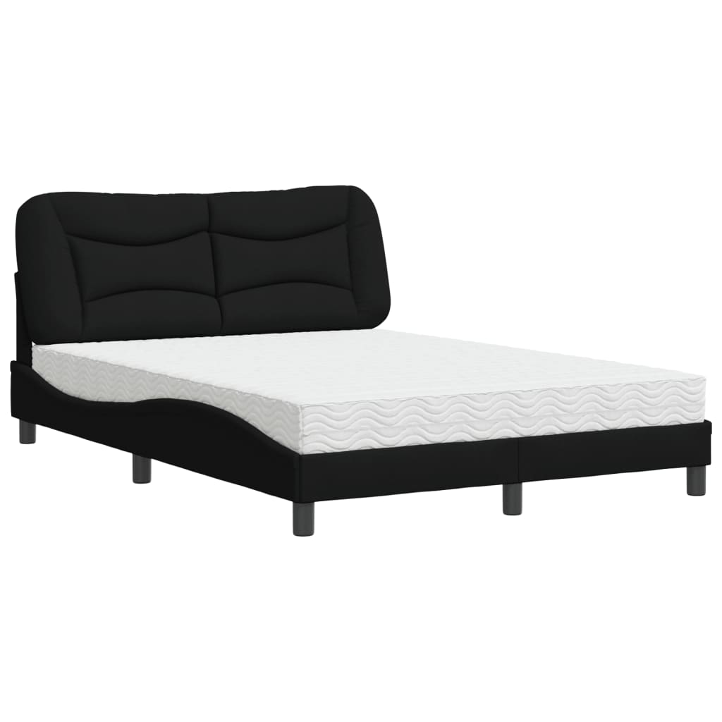 Lit avec matelas noir 120x200 cm tissu