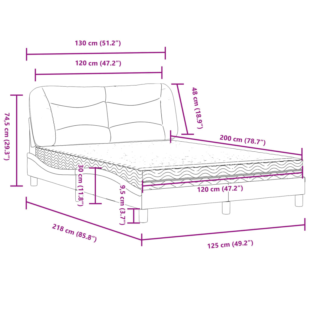 Lit avec matelas noir 120x200 cm tissu