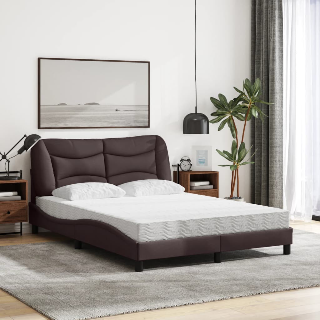 Lit avec matelas marron foncé 120x200 cm tissu