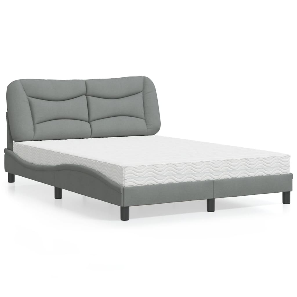 Lit avec matelas gris clair 140x190 cm tissu