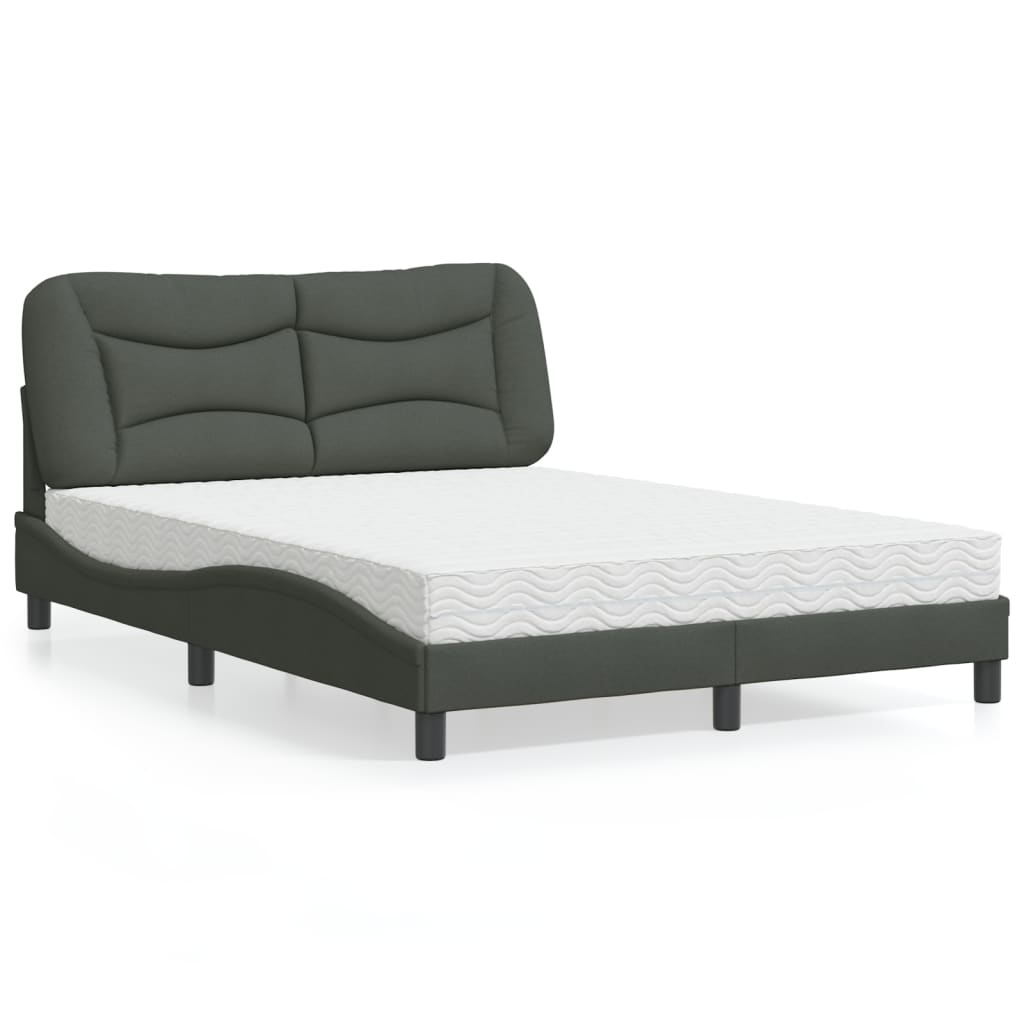 Lit avec matelas gris foncé 140x190 cm tissu