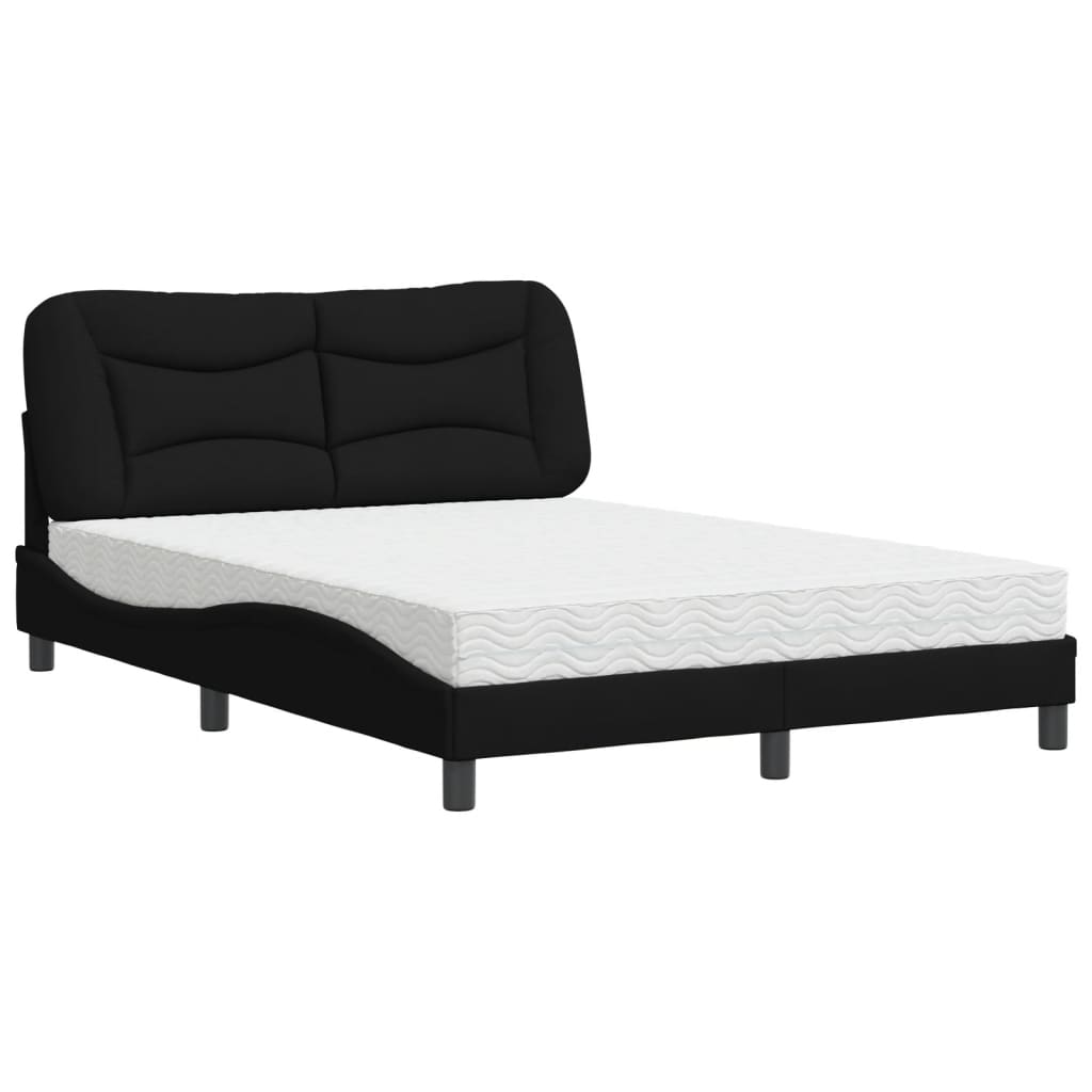 Lit avec matelas noir 140x190 cm tissu