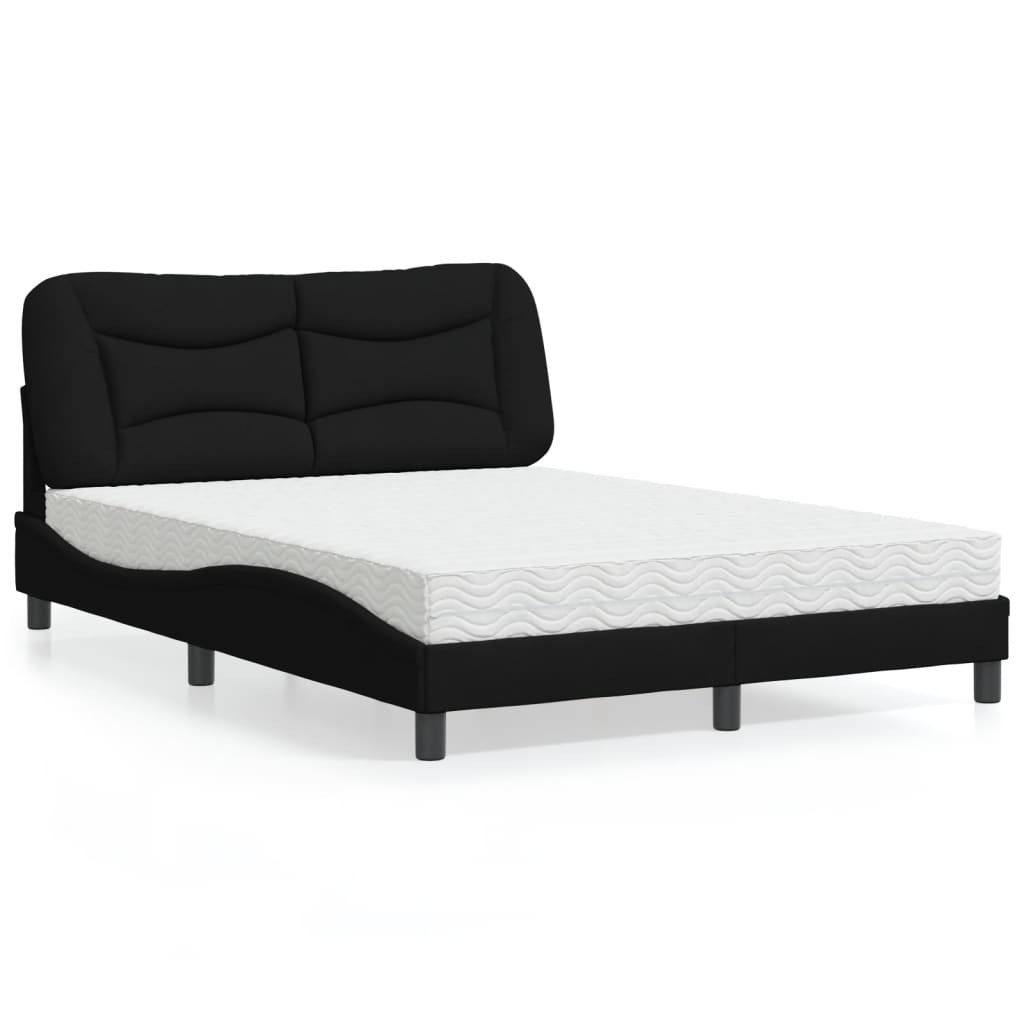 Lit avec matelas noir 140x190 cm tissu